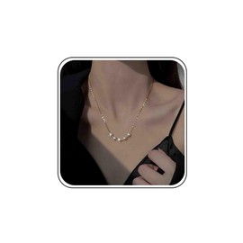 Boho Pearl Pendant Necklace Gold Silver Delicate Pearl Necklace Tiny Beads Strand Necklace Small Pearl Beads Choker Fine Lace Thin Chain Simple Necklace for Women Wedding, Zinc