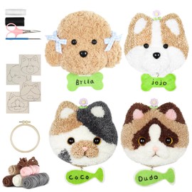 punch needle kit-4,Embroidery kit for Beginners,Punch Needle Kits Adults Beginner,Punch Needle kit for Beginners, Includes All Tools and Materials,Easy to Follow Instructions and Videos-Cats and Dogs