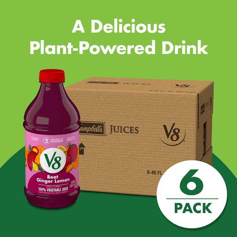 V8 Beet Ginger Lemon 100% Vegetable Juice, Naturally Flavored Vegetable