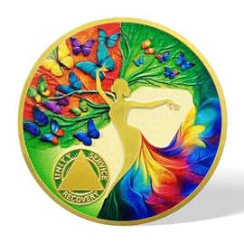 AtSKnSK Butterfly Sobriety Chip Tree of Life AA Coins and Medallion Alcoholics Anonymous Coin Serenity Prayer Coin Recovery Anniversary Token Sobriety Gifts for Women Men