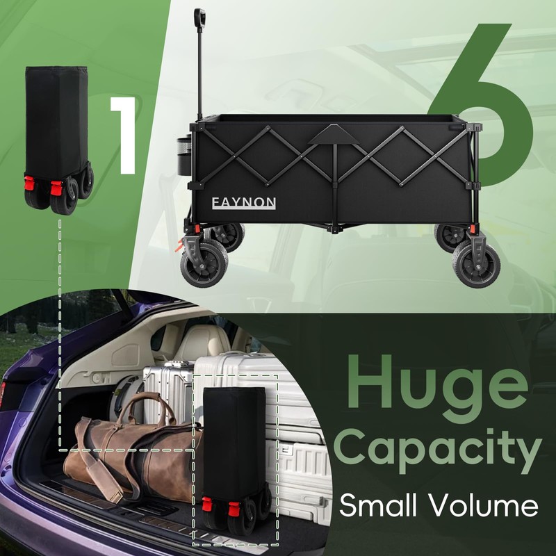 46" L Collapsible Foldable Extended Wagon, 500LB Weight Capacity with