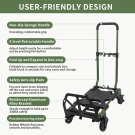 2-in-1 Black Folding Small cart, Outdoor Cargo handling Vehicle, Flatbed Trailer with a Load Capacity of 330 pounds (1, Black Brake)