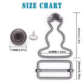 Enosea 4 Sets Overall Buckles, Metal Suspender Buckles Overall Clip Replacement with Adjustable Buckle Slider and No-Sew Buttons(1.25 inch)