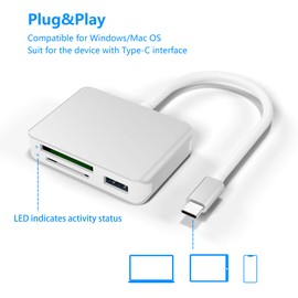 Lector de tarjetas XQD USB C, lector de tarjetas XQD/SD/TF tipo C, adaptador de tarjeta dual USB 3.0 lectura de 3 tarjetas para SD (HC/XC), TF, Sony G Series, Lexar USB Mark Card, compatible con portátiles tipo C, compatible con Windows/Mac OS
