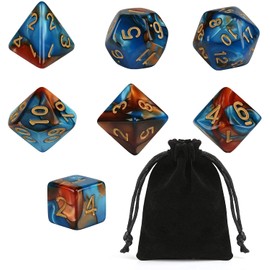 GWHOLE 7 PCS Polyhedral Dice Set Dungeons and Dragons Table Game Dice for D&D, DND, GRP with Black Pouch, Orange & Blue