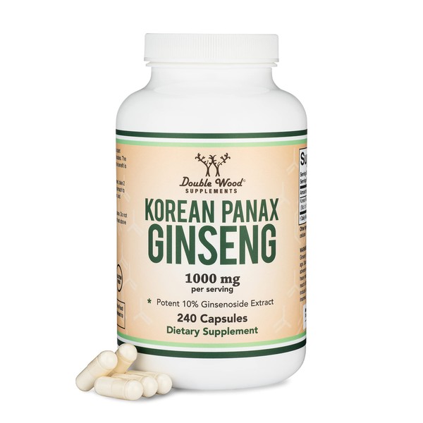 Ginseng Capsules (Korean Red Ginseng Extract, Panax Ginseng 10% Ginsenosides) (4 Month Supply) 240 Vegan Capsules - 1,000mg per Serving for Mood, Cognitive Function and Energy Support by Double Wood