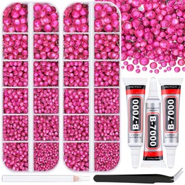 12000Pcs Resin Rhinestones for Bedazzling with 3Pcs B7000 Jewelry Glue, 2 Boxes Hot Pink Flatback Rhinestones for Crafting Crafts DIY, Crystals Gems for Clothing Shoes Tumblers Nail Art Makeup