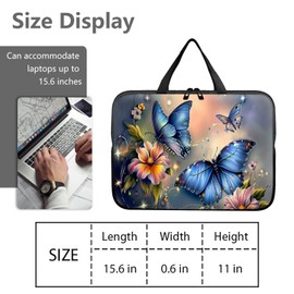 14" 15" Laptop Handle Bag Computer Bag,14.2" 15.4 inch Pouch Holder Notebook Sleeve Cover Compatible for Dell,Lenovo,Toshiba HP, Asus Notebook Messenger Briefcase-Blue butterfly