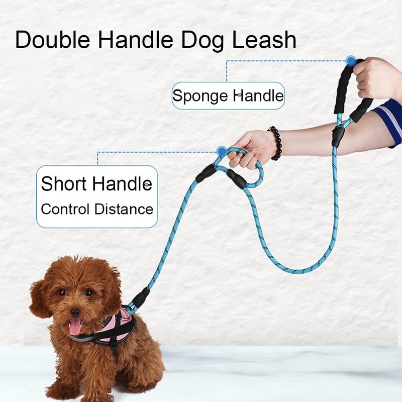 Double Handle Dog Leash 6FT Reflective Rope Lead with Two