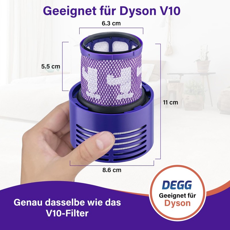 DEGG HEPA Filter Suitable for Dyson V10 Washable Replacement for