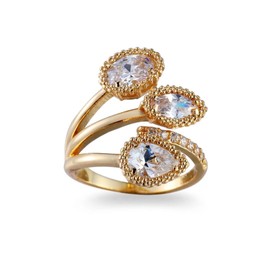 DCFSHEE Adjustable Stretchy Eternity Ring,18K Gold Plated Pear/Marquise/Oval Cut Cubic Zirconia Simulated Diamond Open Engagement Wedding Promise Rings for Women(Golden