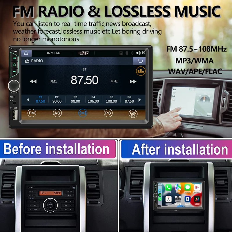 Double Din Car Stereo with Wireless Apple Carplay,Wireless Android Auto,7