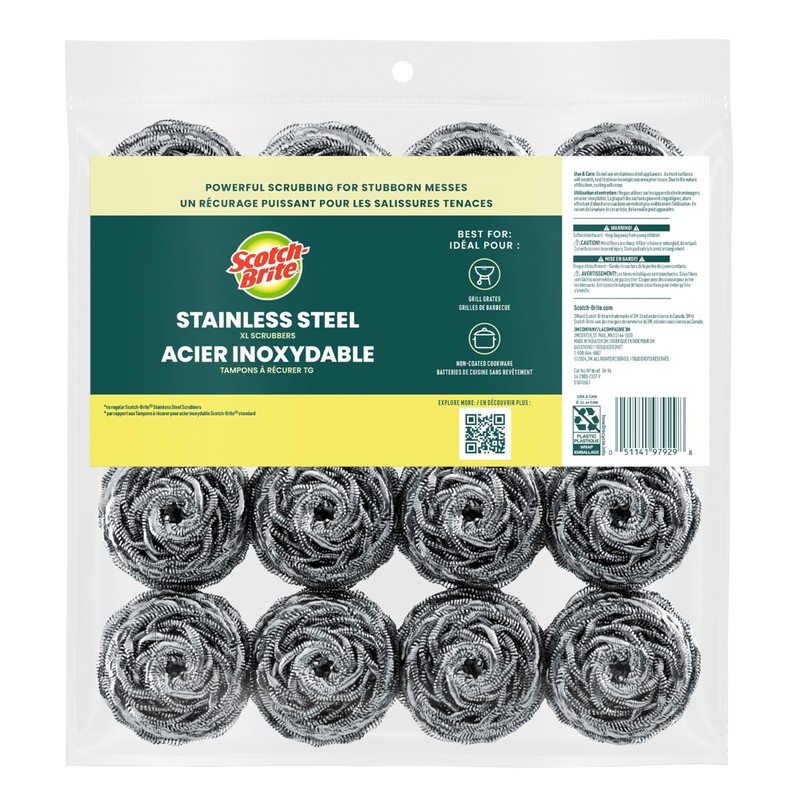 Scotch-Brite Stainless Steel Scrubbers, Scouring Pads for Cleaning Tough Baked-On