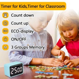 FCXJTU Rechargeable Mini LED Digital Timer, LED Countdown/Up Timer, 3 Pre-Set Memory Time Loud Alarm ON/Off Function, Ideal for Students, Kids, Classroom, Office, Cooking(Black)