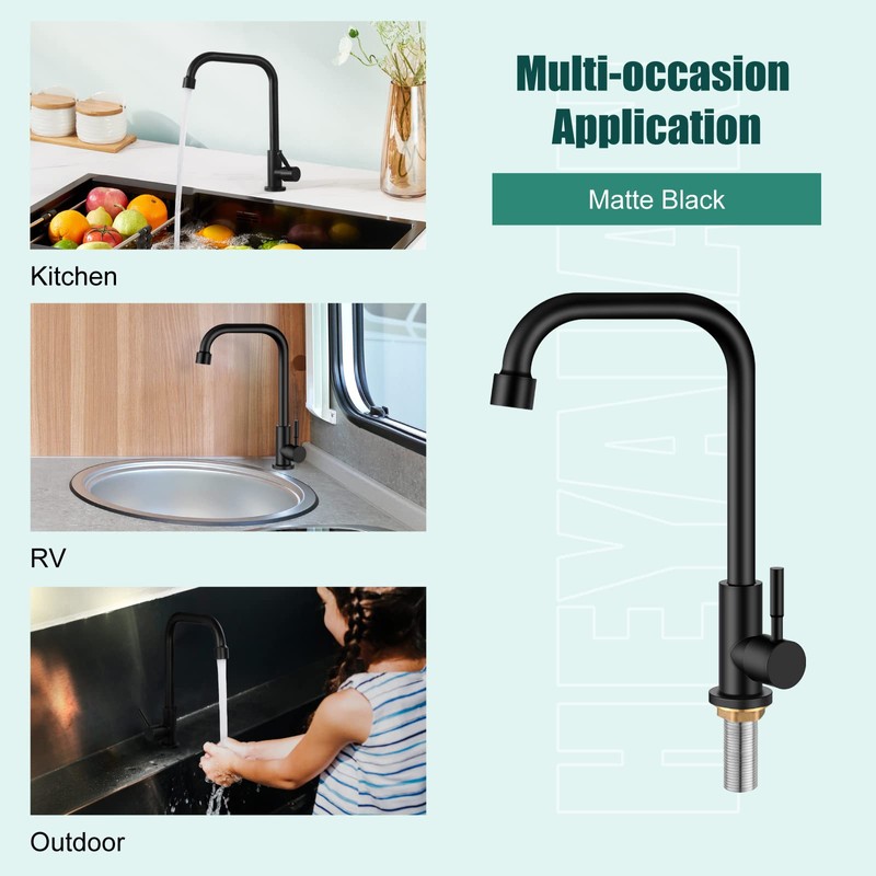 Heyalan Matte Black Faucet Cold Water Only Single Lever Handle