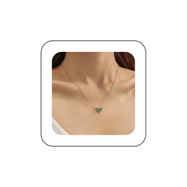 Xduargs Boho Emerald Heart Necklace Gold Heart Choker Necklace Vintage CZ Love Heart Chain Necklace Adjustable Love Heart Necklace Jewelry for Women