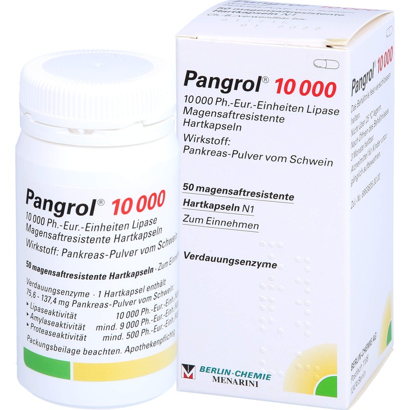 Pangrol 10 000, 10 000 Ph.-Eur.-Einheiten Lipase Magensaftresistente Hartkapseln, 50