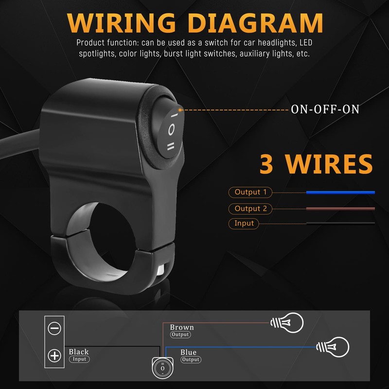 Wai Danie 7/8" Motorcycle Handlebar Headlight Switch ON-OFF Three-Position Waterproof