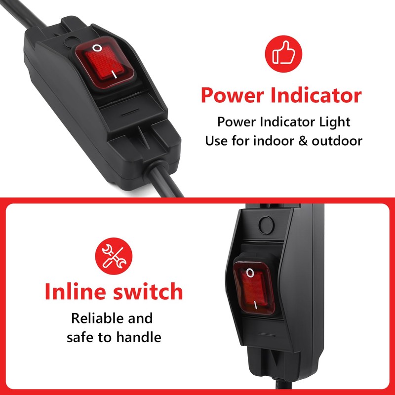 Newdeli 3FT Waterproof Extension Cord with On/Off Switch 3 Prong