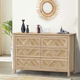 MISHAO 6 Dresser for Bedroom, 47" Wide Wood Chest of Drawers with Natural Texture, Boho Modern Closet Dresser Organizer for Bed Room, Hallway