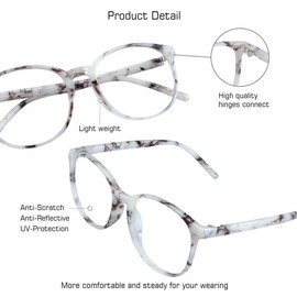 VisionGlobal Blue Light Blocking Glasses for Women/Men, Anti Eyestrain, Stylish Oval Frame, Anti Glare (Marble, +1.00 Magnification)