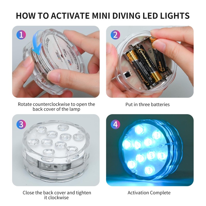 BIEKEW Submersible Lights - 4-Pack Battery-Powered Waterproof IP68 Lights with
