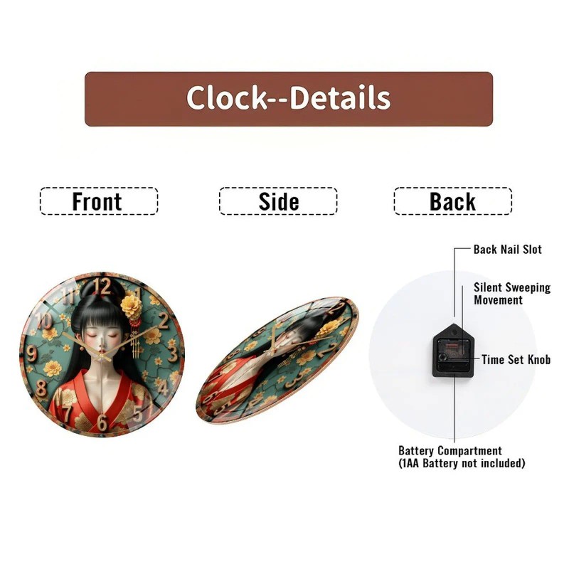 Large 12 Inch Glass Wall Clock with Extended Battery Life