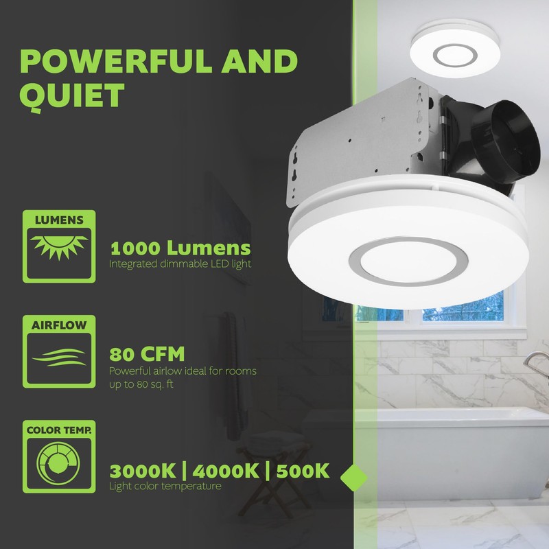 Homewerks 7141-80-CTA Bathroom Fan with LED Lights Color Changing 80