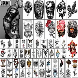 Yazhiji 56 Hojas de Pegatinas de Tatuajes Temporales 11 Hojas de Tatuajes de medio brazo para hombres o mujeres con 45 Hojas de Pequeños Tatuajes Fals