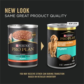 Purina Pro Plan Wet Puppy Food Pate, Wet Food Classic Chicken and Rice Entrée - (Pack of 12) 13 oz. Cans