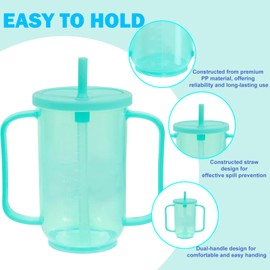 Oulisen 4 Pcs Adult Sippy Cups for Elderly, 12 oz Plastic Spill Proof Cup，Sippy Cups for Adults， Elderly Drinking Cups, with 2 Handles Straw and Lid for Adults Hospital Disabled Dysphagia Patients