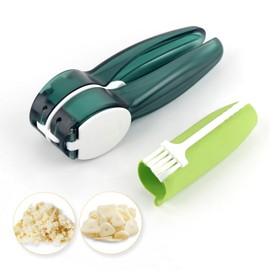 Garlic Press,Mince,And Slice Garlic, 2 in 1 Garlic Press with Cleaning Brush and Garlic Peeler,Food-Grade PC/PS and Stainless-Steel,Ergonomic Handle,Dishwasher Safe