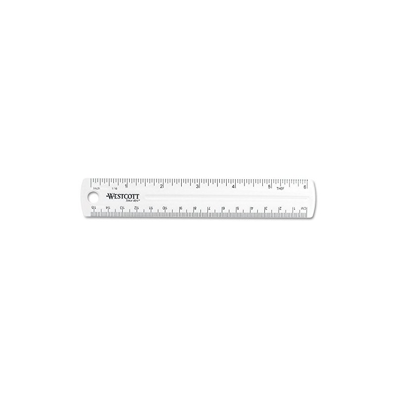 Westcott Shatter-Resistant Plastic Ruler, 6 Inch Length, Transparent (45016)