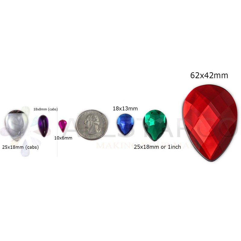 Allstarco 18x13mm Flat Back Teardrop Acrylic Rhinestones Plastic Gems for