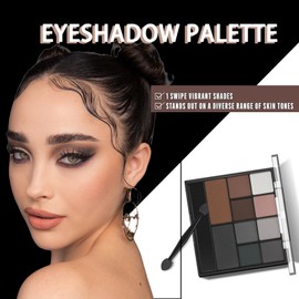 Smokey Eyeshadow Palette, Full Matte Smokey Eye Shadow Pallets for Women Highly Pigmented Black Eyeshadow Makeup Palette Waterproof Long Lasting Grey Eyeshadow With Dual-Ended Applicator Brush