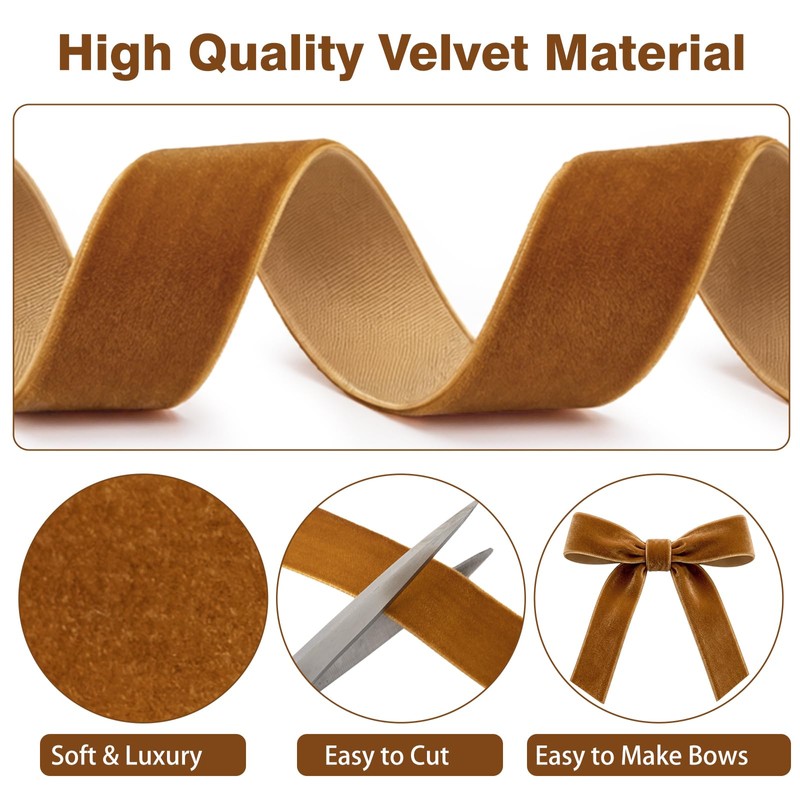 Vintage Rust Velvet Ribbon - 1 Inch x 10 Yards
