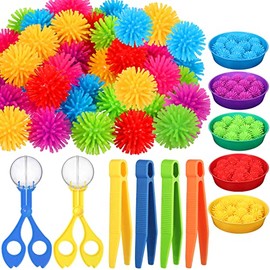 71 Piezas Juguetes de Motricidad Fina Llenador de Cubos Juguetes Sensoriales de Clasificación de Conteo, 60 Bolas de Cobertura 4 Pinzas 2 Pinzas para Tijeras 5 Tazas para Chicos Educación Temprana