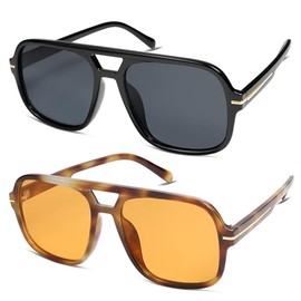 HERJOUR Retro Trendy Square Aviator Sunglasses Womens Mens 70s Classic Vintage Oversized Sun Glasses AR82173