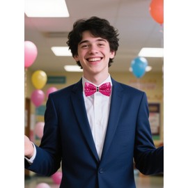 DiBanGu Hot Pink Sequin Bow Ties for Men Sparkly Bow Tie and Pocket Square Cufflinks Set Adjustable Pre-tied Bowtie Wedding Party