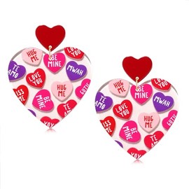 Valentine’s Day Gifts for Her Hot Pink Heart Earrings Acrylic Love Conversation Message XOXO Earrings Taylor Eras Tour Swift Costume Jewelry Accessories