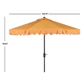 SAFAVIEH 9ft Outdoor Patio Umbrella, Round, Valance, Yellow & White Trim, Auto Crank Tilt, UV Resistant for Deck, Backyard, Poolside (PAT8006B)