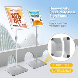 VAIIGO 11"x17" Pedestal Poster Sign Holder Stand with Heavy Duty Solid Steel Base, Adjustable Sign Holder Standing Floor Sign Stand for Office/Store/School/Church/Public Sign Displayed Stands, Silver