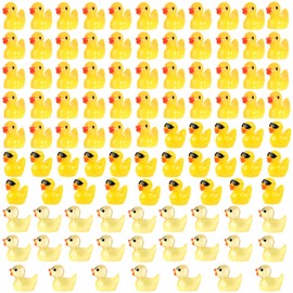 100 x Mini Ducks, Small Yellow Ducks, Miniature Figures, Mini Ducks Made of Resin with Sunglasses, Glow Dark Small Ducks for Party, DIY, Micro Landscape Decorations, Ornaments (3 Styles)