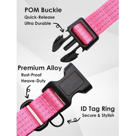 JOOCPUP Martingale Dog Collar | No-Slip Escape Proof Reflective Nylon Training Collar for Small, Medium & Large Dogs | Adjustable Collar with Quick Release Buckle (Pink, L)