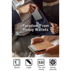 zepirion Cashless Optimized Credit Card Case, Anti-Skimming, Anti-Magnetic, Sliding, Slim with Money Clip, Aluminum, rose gold