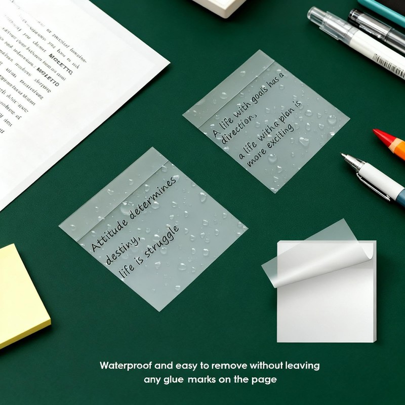 4 Pack Transparent Sticky Notes, 3x3 inch Clear Sticky Notes
