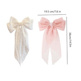 Large Hair Bow Clips for Women, 2 Pack Double Layers Big Bow Bowknot with Long Tail French Barrette Hair Accessories for Valentine's Day Wedding Birthday Party (Pink,White)
