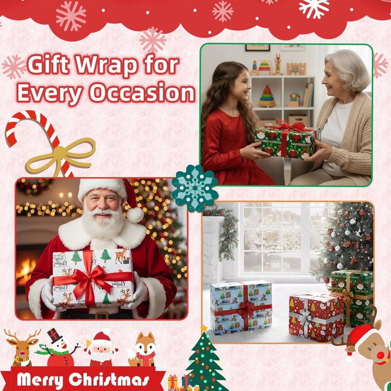 Anvure Christmas Wrapping Papers (4 Rolls: 93 sq. ft total)