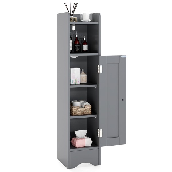 Tangkula Small Bathroom Storage Cabinet with Door, Toilet Paper Holder