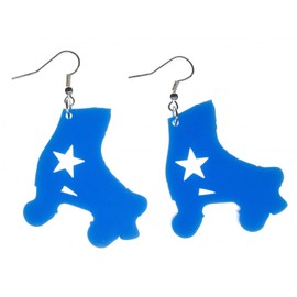 Miniblings Inline Skates Earrings Roller Skates Blue Star Retro Handmade Fashion Jewellery Earrings Silver-Plated, Acrylic
